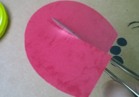 Recycled Metal Lid Ladybird (Ladybug) Wall Decoration - cut the trimmed cardstock in half to make wings