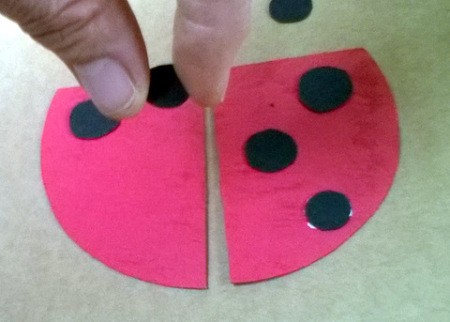 Recycled Metal Lid Ladybird (Ladybug) Wall Decoration - glue the dots on the wings