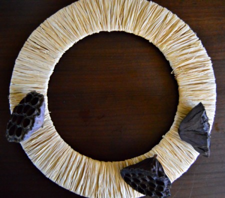 Lotus Pod and Crepe Paper Fall Wreath - hot glue on 3 pods