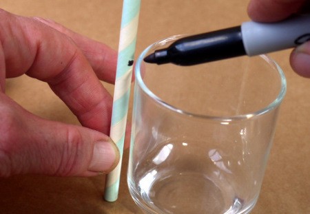 Drinking Straw Candleholder - mark height of glass on one straw