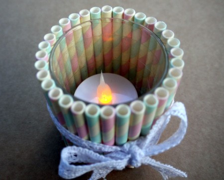 Drinking Straw Candleholder - add a battery operated tea light