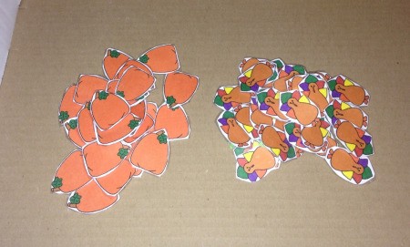Thanksgiving Counting Cups - laminated pumpkins and turkeys