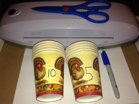 Thanksgiving Counting Cups  - supplies