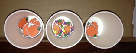 Thanksgiving Counting Cups  - looking down into the cups with cutouts inside