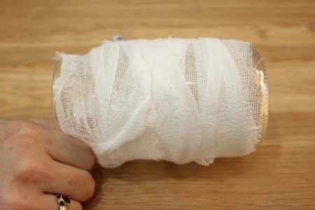 Halloween Mummy Jar Decoration - tuck in the ends