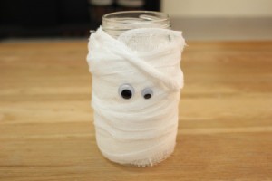 Halloween Mummy Jar Decoration - finished mummy jar