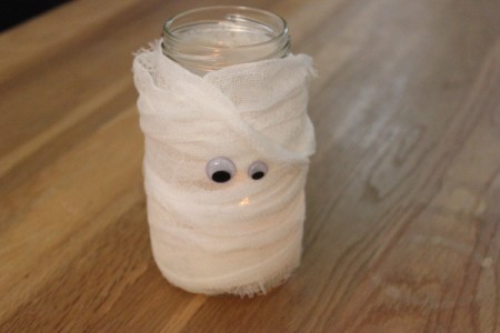 Halloween Mummy Jar Decoration - glue on googly eyes