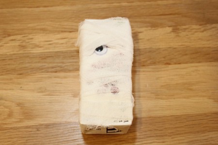 Halloween Mummy Juice Box - add a couple of extra wraps at the top to make an overhang for the eyes