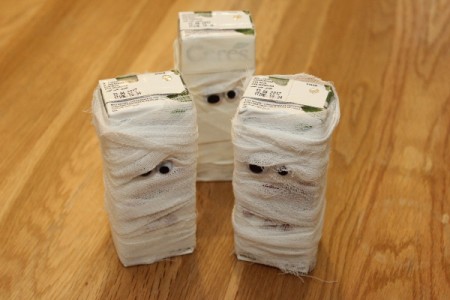 Halloween Mummy Juice Box - gauze and tape mummy boxes