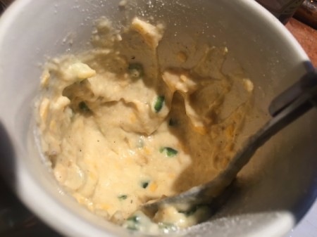 mixing wet and dry ingredients in mug