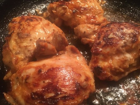 turned chicken in pan