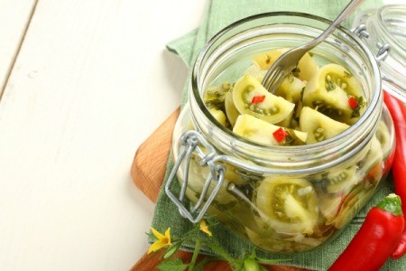 Chunky Green Tomato Relish in a Jar.