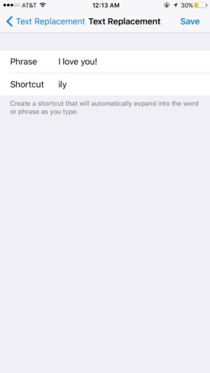 Organize Your Phone with Shortcuts - the phrase "I love you" listed as a the shortcut ily.