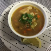 Fava Bean and Chicken Soup in serving bowl