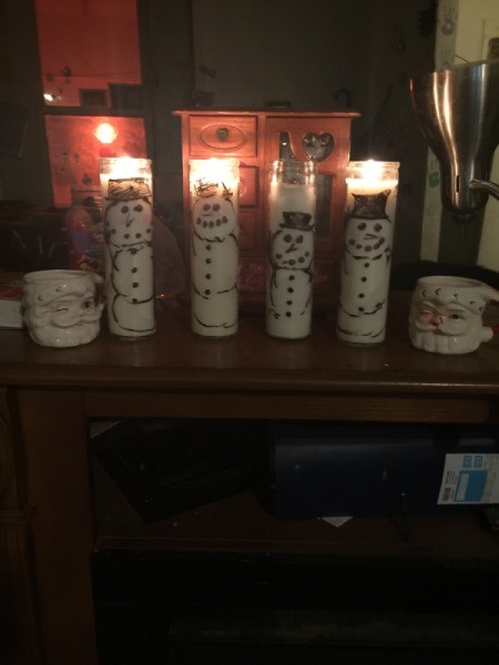 Waving Snowman Candles - lit candles