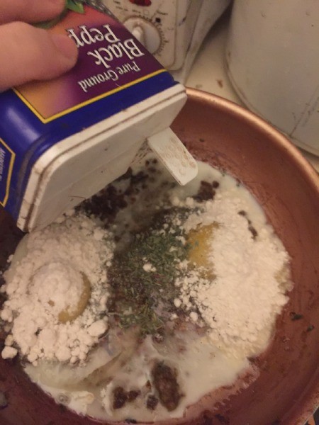 adding pepper to skillet