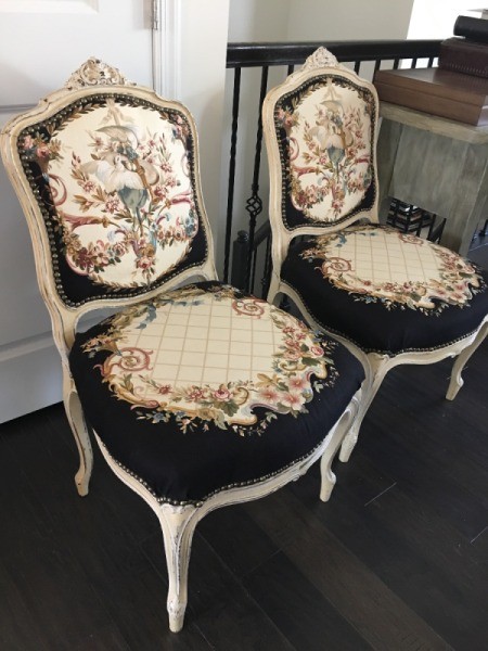 Determining the Value of Vintage Chairs  - white chairs with formal floral patterned upholstery