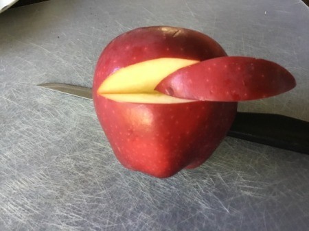 Fruit Monsters - cut a wedge from the apple