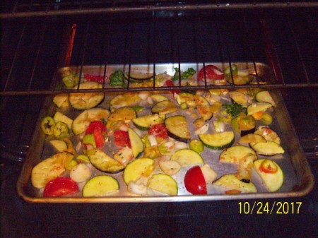 Roasting vegetables in the oven.