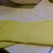 Dish gloves that have been doubled up.