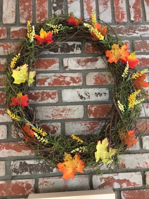 Instant Autumn Decor Wreath - faux fall leaves on foliage wreath