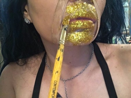 Golden Girl Beneath My Skin Costume - use paint brush to get in corners keeping it off zipper