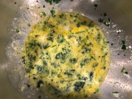 mixing Asparagus Frittatas
