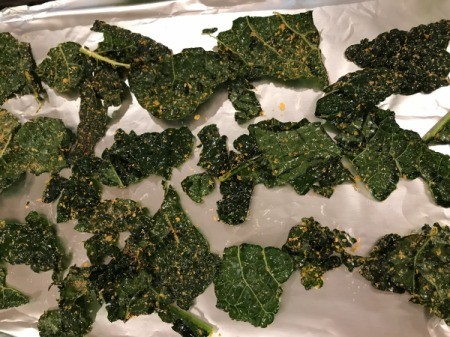 kale chips spread on sheet