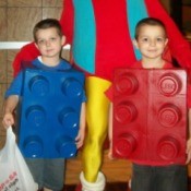Lego Brick Halloween Costumes = two young boys wearing Lego costumes
