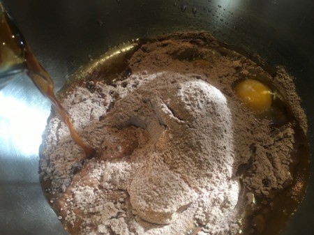 cake batter ingredients in bowl