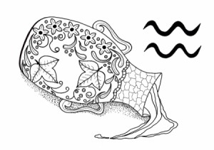 Aquarius Adult Coloring Page - ornate water jug pouring