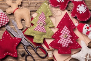 Felt Christmas tree ornaments that have been hand crafted.