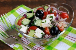 Greek Orzo Salad in Glass Bowl