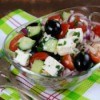 Greek Orzo Salad in Glass Bowl