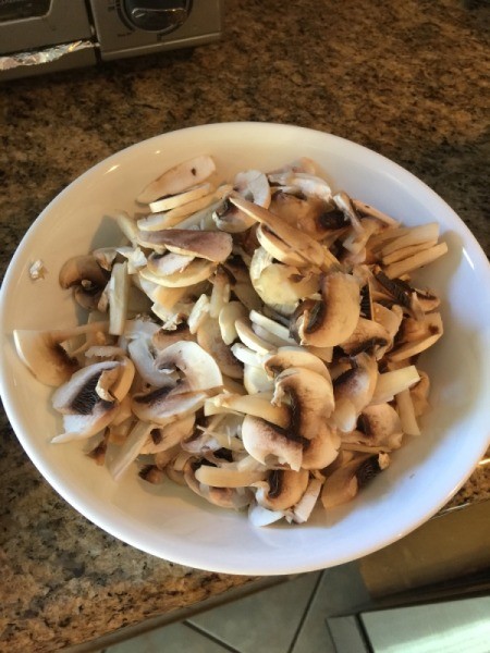 cut mushrooms in bowl