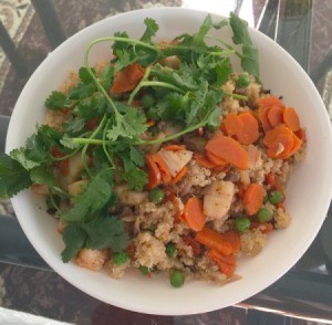 Scallops with Quinoa and Vegetables in bowl