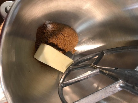 butter and brown sugar in mixer