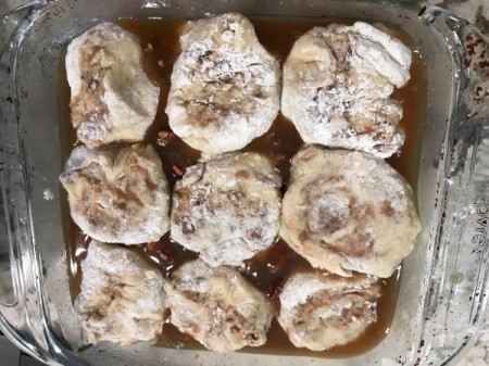 cut roll buns in baking pan