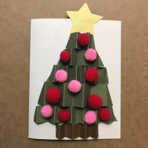 Christmas Tree Holiday Card - pom pom decorated tree card