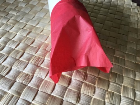 Cardboard Tube Santa Claus Ornament - press the top of the tissue paper together to make the hat