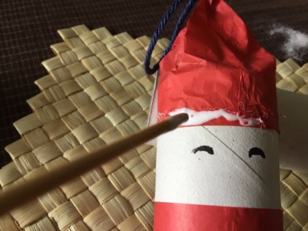 Cardboard Tube Santa Claus Ornament - add glue at the top of hat, around the base of hat and on face for beard
