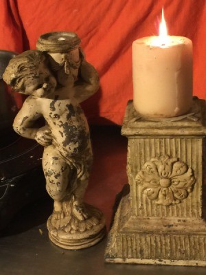 Revamping an Old Statue Lamp - statue next to candle holder
