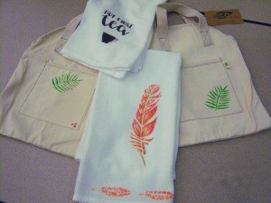 Stenciled Tea Towels or Bags - finished towels