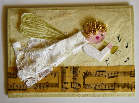 Angel Blowing On Trumpet Christmas Card - add musical notes with the black pen