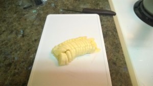 A banana that has been finely diced.
