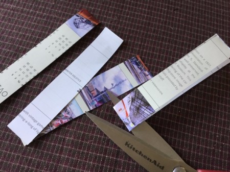 Upcycled Calendar Christmas Wreath - cut each strip at the fold