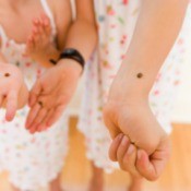 Girls with Ladybugs on Their Arms