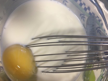mixing egg and milk