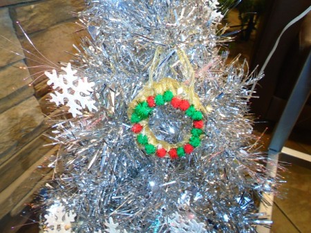 Miniature Wreaths - pom pom wreath on silver tree