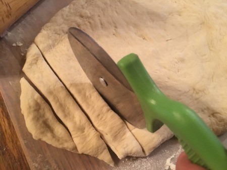 bread dough cut into strips
